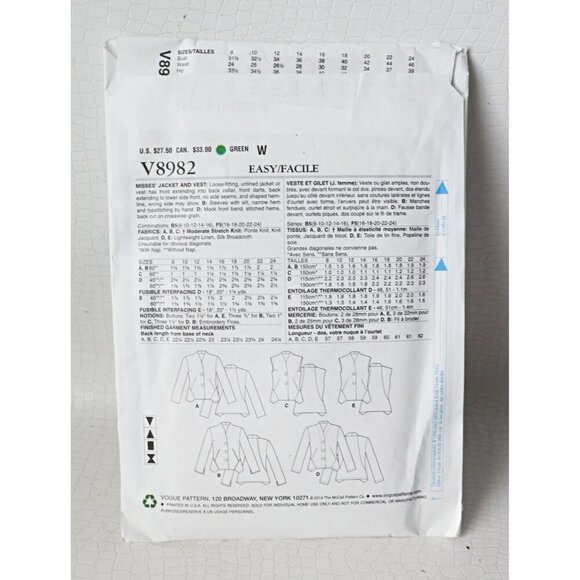 Vogue 8982 Sewing Pattern Vest Jacket Marcy Tilton Uncut Size 8 10 12 14 16 - Picture 2 of 4